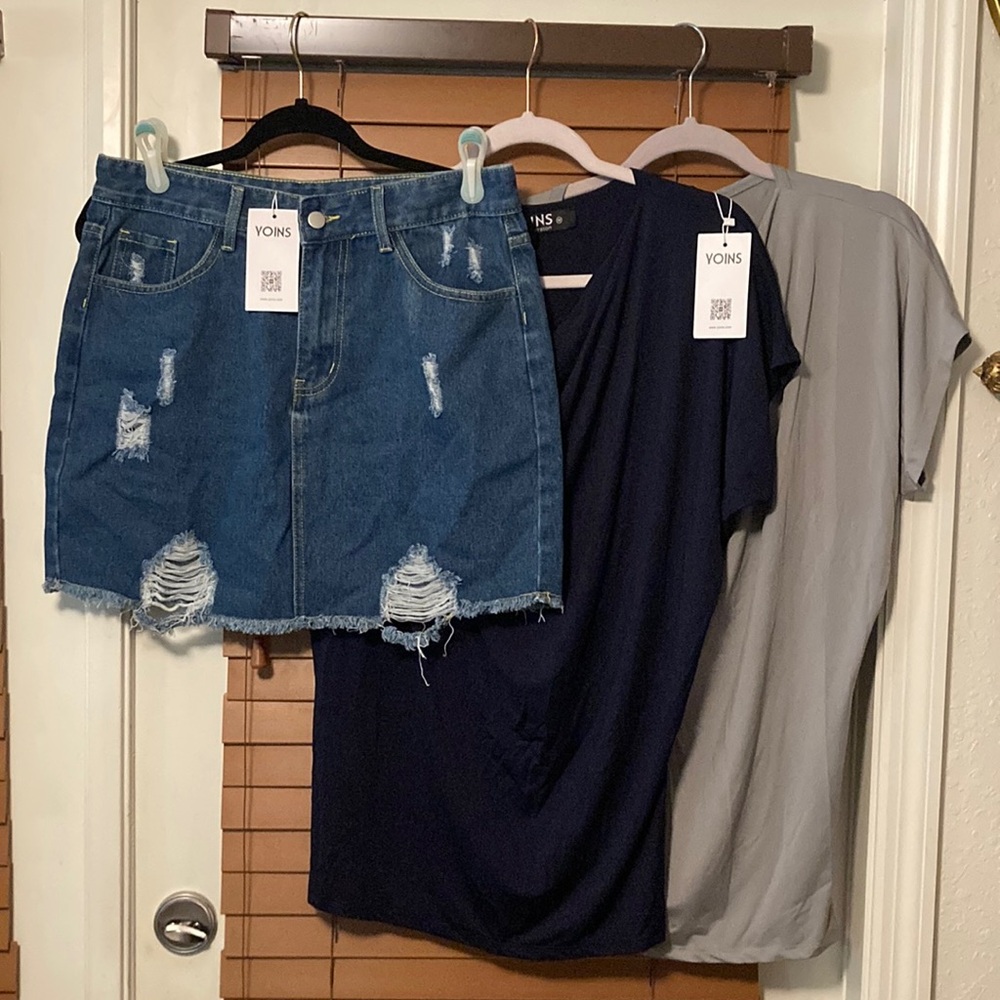 🐞Yoins Distressed Denim Skirt and Tops Bundle